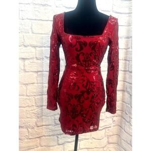 Red Burgandy Party Bodicon Mini Dress Sequine Small